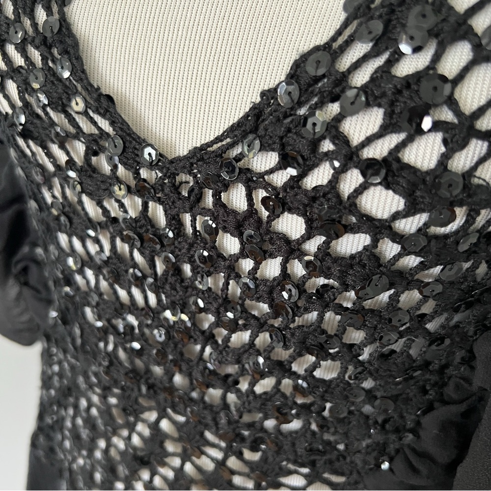 Vintage Moda International Black Sequin Embellished Flutter Sleeve Knit Top - XL - Picture 2 of 5